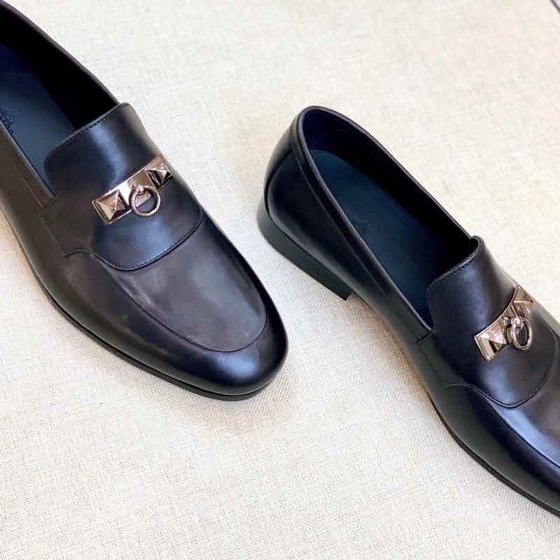 Giày lười Hermes Paris Loafer da trơn màu đen