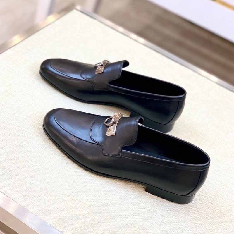 Giày lười Hermes Paris Loafer da trơn màu đen