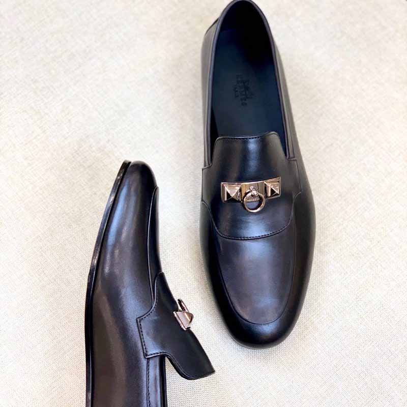 Giày lười Hermes Paris Loafer da trơn màu đen