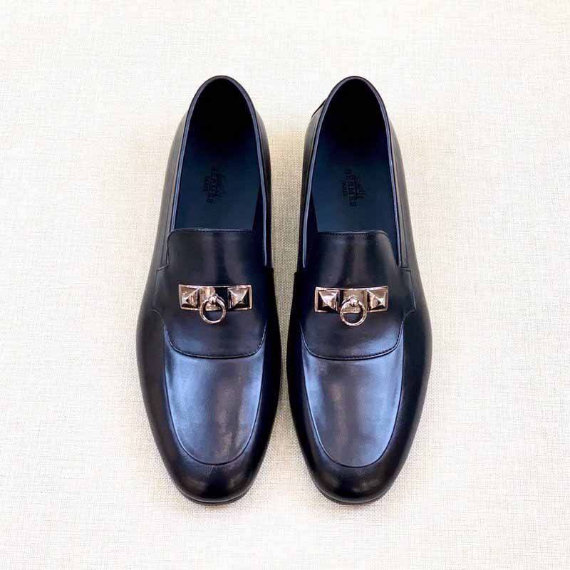 Giày lười Hermes Paris Loafer da trơn màu đen