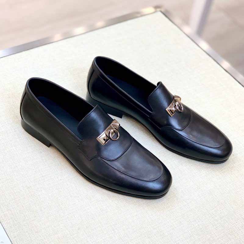 Giày lười Hermes Paris Loafer da trơn màu đen