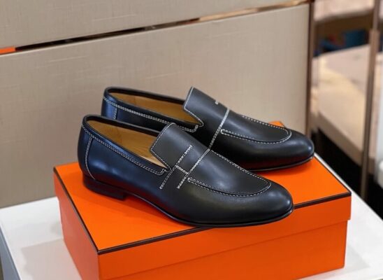 Giày lười Hermes Monterey Loafer đế cao chỉ trắng