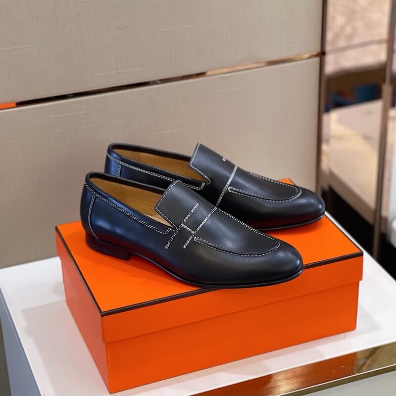 Giày lười Hermes Monterey Loafer đế cao chỉ trắng