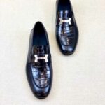 Giày lười Hermes Paris Loafer siêu cấp da rạn màu đen