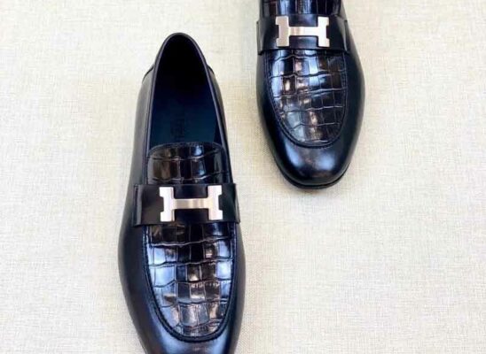 Giày lười Hermes Paris Loafer siêu cấp da rạn màu đen