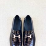 Giày lười Hermes Paris Loafer siêu cấp da rạn màu đen