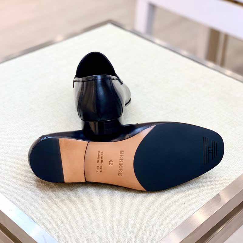 Giày lười Hermes Paris Loafer siêu cấp da rạn màu đen