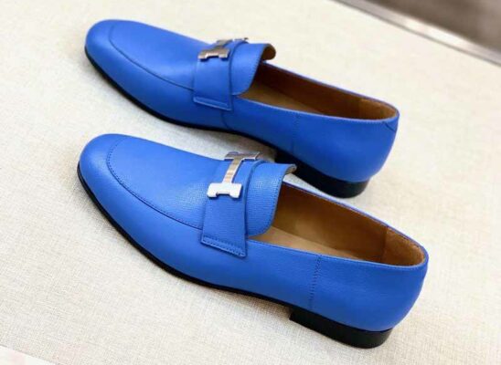 Giày lười Hermes Paris Loafer siêu cấp da taiga màu xanh