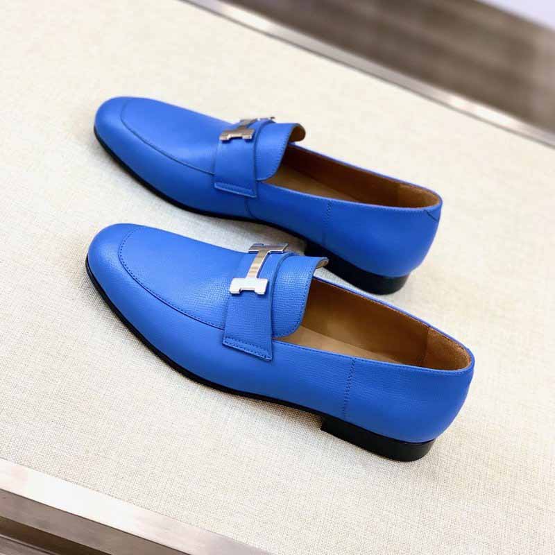 Giày lười Hermes Paris Loafer siêu cấp da taiga màu xanh