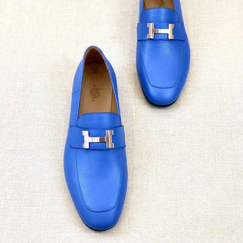 Giày lười Hermes Paris Loafer siêu cấp da taiga màu xanh