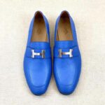 Giày lười Hermes Paris Loafer siêu cấp da taiga màu xanh