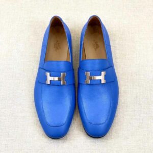 Giày lười Hermes Paris Loafer siêu cấp da taiga màu xanh