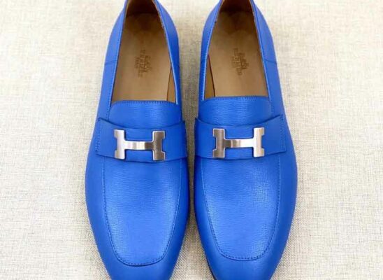 Giày lười Hermes Paris Loafer siêu cấp da taiga màu xanh