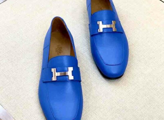 Giày lười Hermes Paris Loafer siêu cấp da taiga màu xanh