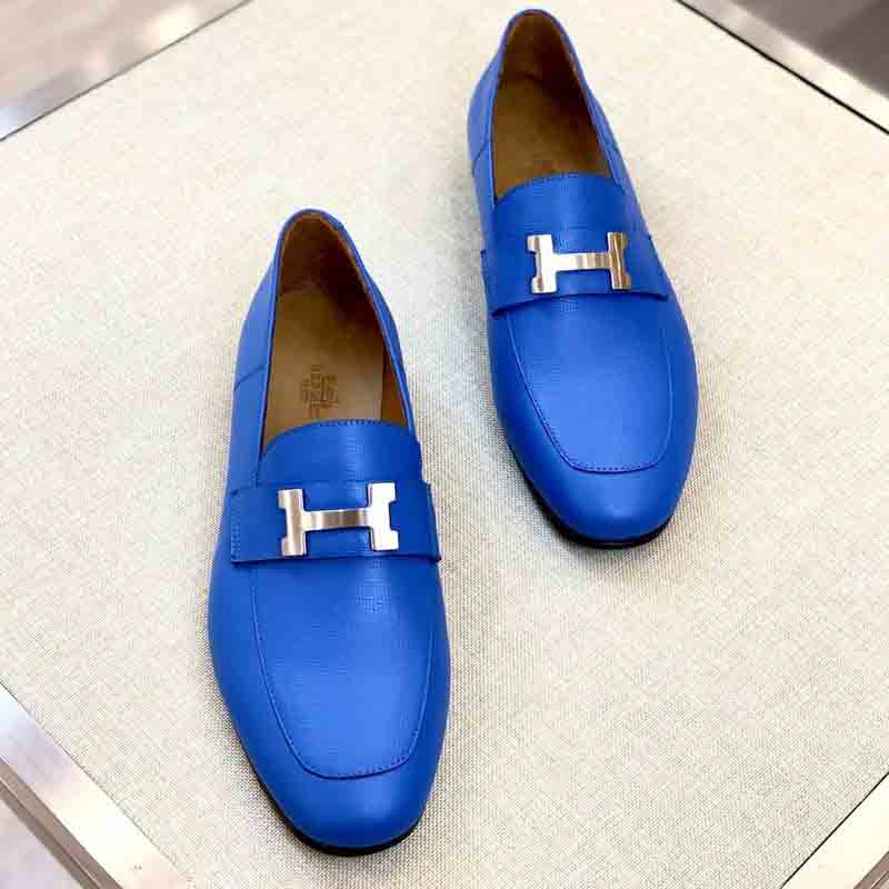 Giày lười Hermes Paris Loafer siêu cấp da taiga màu xanh