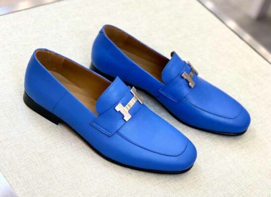 Giày lười Hermes Paris Loafer siêu cấp da taiga màu xanh