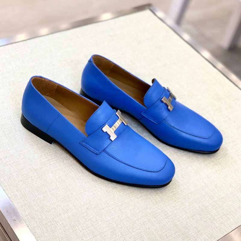 Giày lười Hermes Paris Loafer siêu cấp da taiga màu xanh