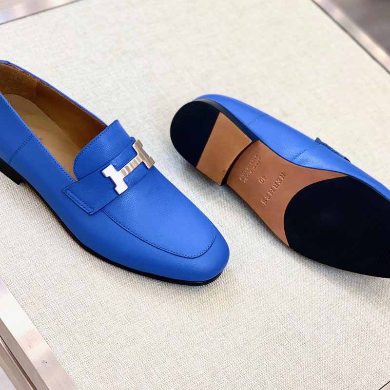 Giày lười Hermes Paris Loafer siêu cấp da taiga màu xanh