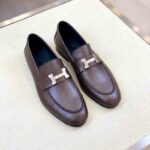 Giày lười Hermes Paris Loafer da taiga màu nâu