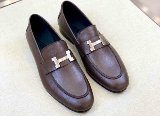 Giày lười Hermes Paris Loafer da taiga màu nâu