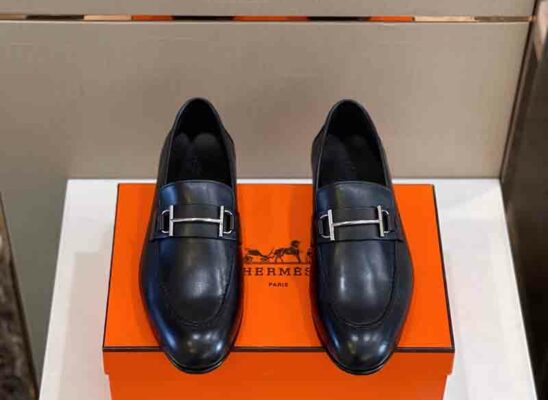 Giày lười Hermes Saga loafer đế cao màu đen