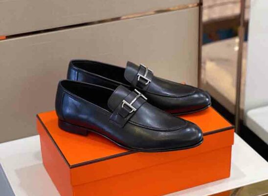 Giày lười Hermes Saga loafer đế cao màu đen