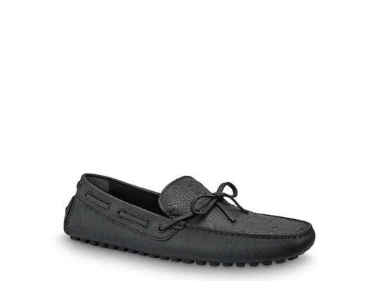 Giày lười Louis Vuitton Arizona Moccasin siêu cấp hoa chìm màu đen