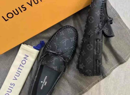 Giày lười Louis Vuitton Arizona Moccasin in Gray Monogram màu đen