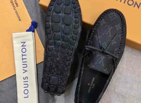 Giày lười Louis Vuitton Arizona Moccasin in Gray Monogram màu đen