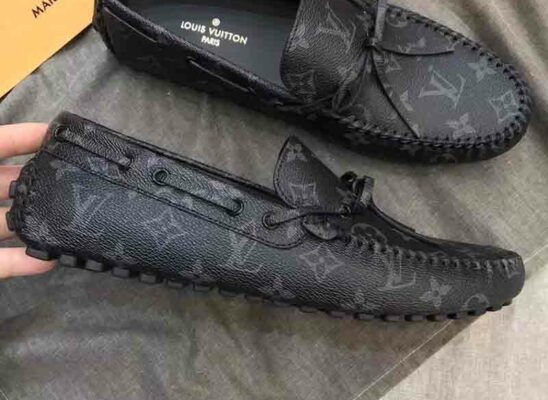 Giày lười Louis Vuitton Arizona Moccasin in Gray Monogram màu đen