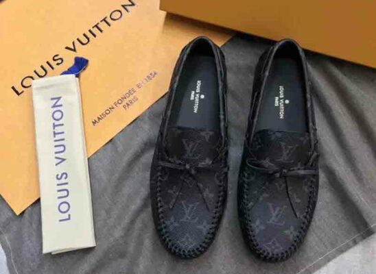 Giày lười Louis Vuitton Arizona Moccasin in Gray Monogram màu đen