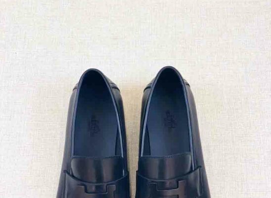 Giày lười Hermes Paris loafer đế cao màu xanh Navy