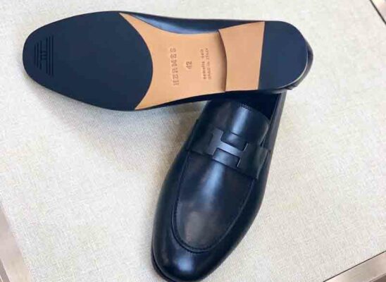 Giày lười Hermes Paris loafer đế cao màu xanh Navy