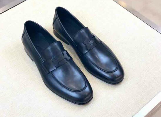 Giày lười Hermes Paris loafer đế cao màu xanh Navy