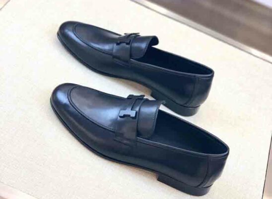 Giày lười Hermes Paris loafer đế cao màu xanh Navy