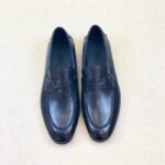 Giày lười Hermes Paris loafer đế cao màu xanh Navy