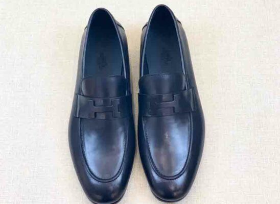 Giày lười Hermes Paris loafer đế cao màu xanh Navy