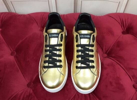 Giày thể thao Dolce Gabbana Metallic Calfskin Nappa Portofino Sneakers màu vàng