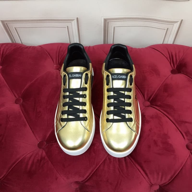 Giày thể thao Dolce Gabbana Metallic Calfskin Nappa Portofino Sneakers màu vàng