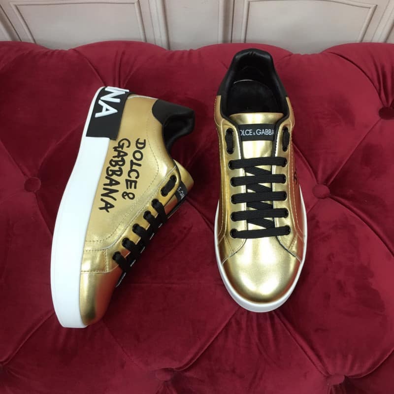 Giày thể thao Dolce Gabbana Metallic Calfskin Nappa Portofino Sneakers màu vàng