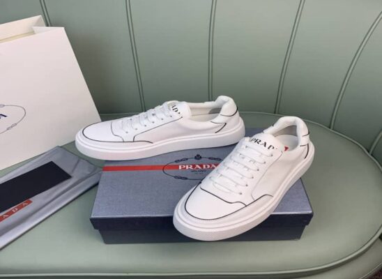 Giày thể thao Prada Macro Leather and Nylon Sneaker màu trắng