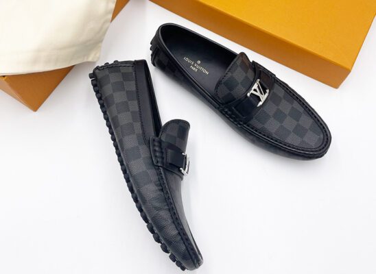 Giày lười Louis Vuitton like au Hockenheim Moccasin caro đen