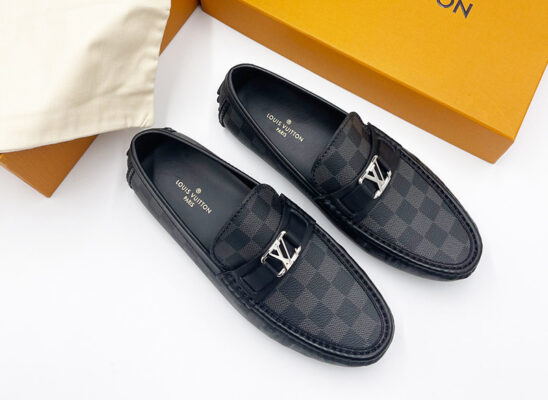 Giày lười Louis Vuitton like au Hockenheim Moccasin caro đen