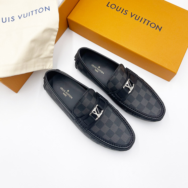 Giày lười Louis Vuitton like au Hockenheim Moccasin caro đen