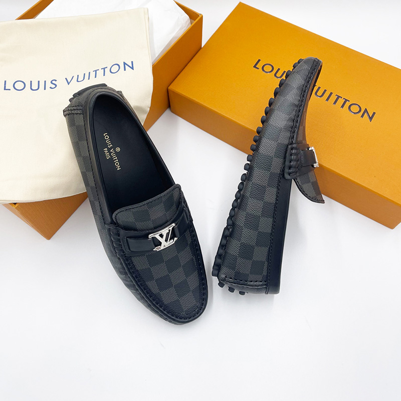 Giày lười Louis Vuitton like au Hockenheim Moccasin caro đen