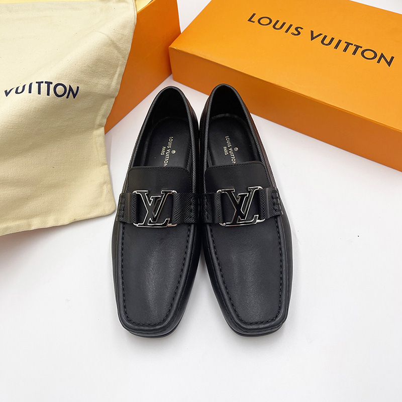 Giày lười Louis Vuitton like au Montaigne Loafer da trơn khóa đen trắng 